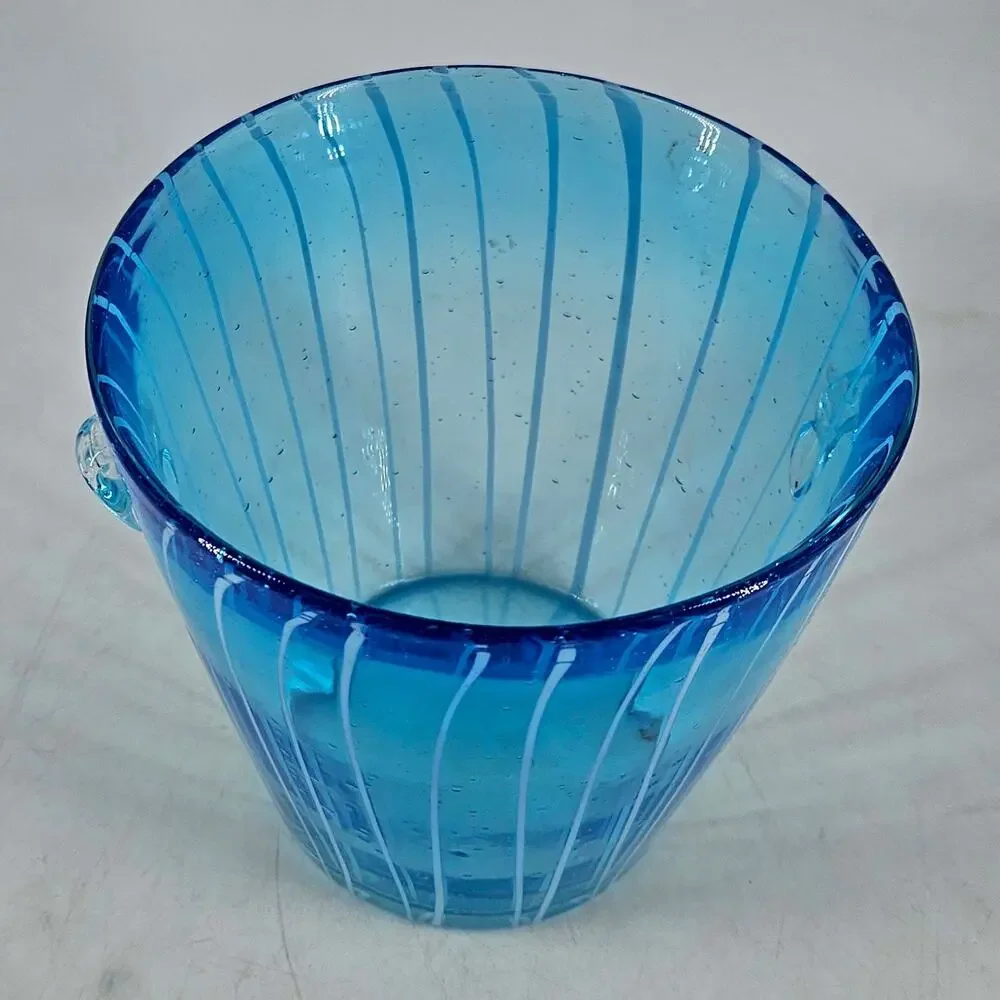 Vintage Venini for Disaronno Blue Glass Ice Bucket Caribbean Blue Murano